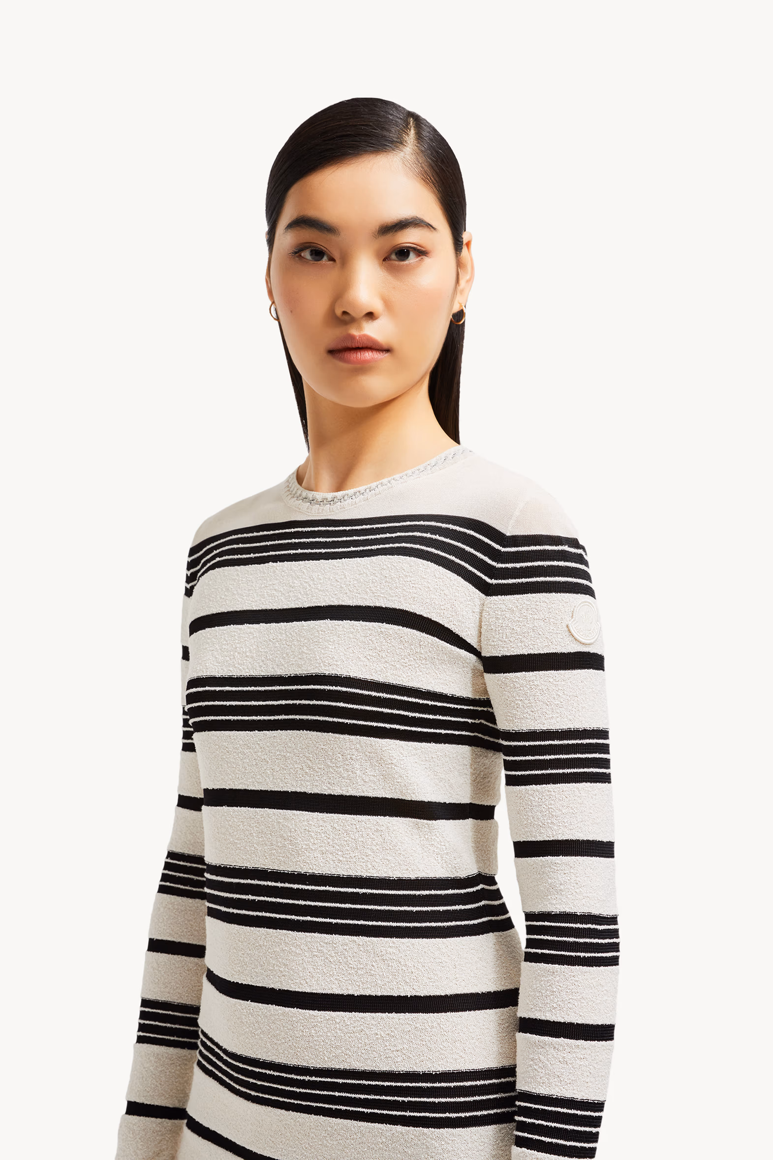 Robe midi en bouclé rayé Femmes Noir & Blanc Moncler 4
